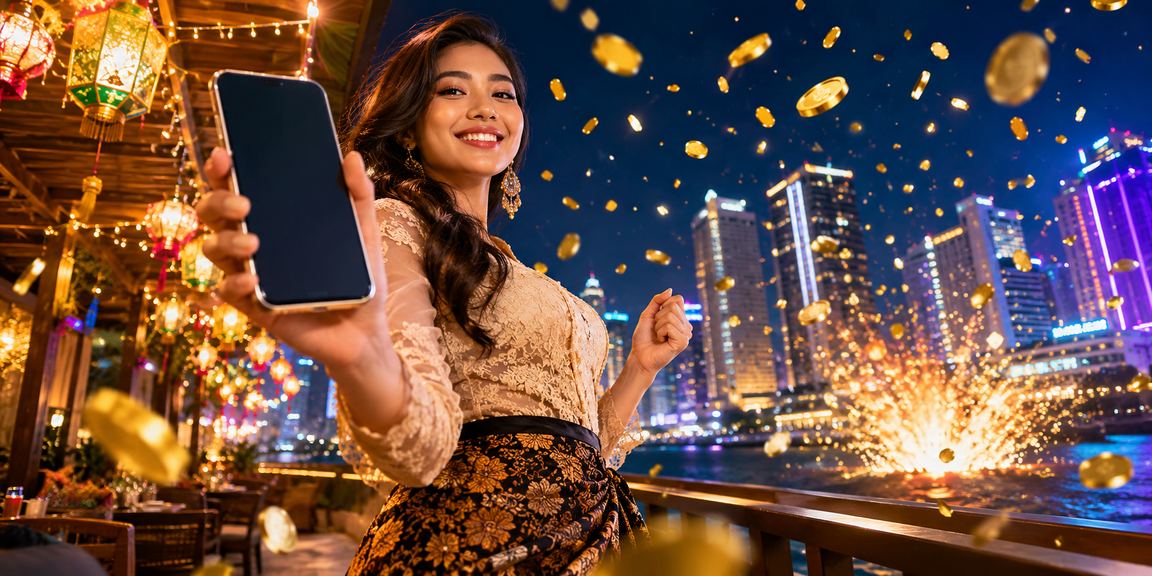 Pengguna bermain casino mobile di tepi pantai dengan suasana santai